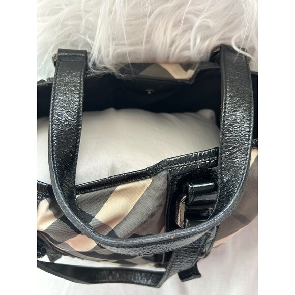 Burberry Lowry Neat Nova Check Nylon & Patent Leather Tote Bag, Black Straps & B - Picture 9 of 16